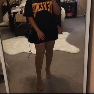 Simmi London thigh high heels tan